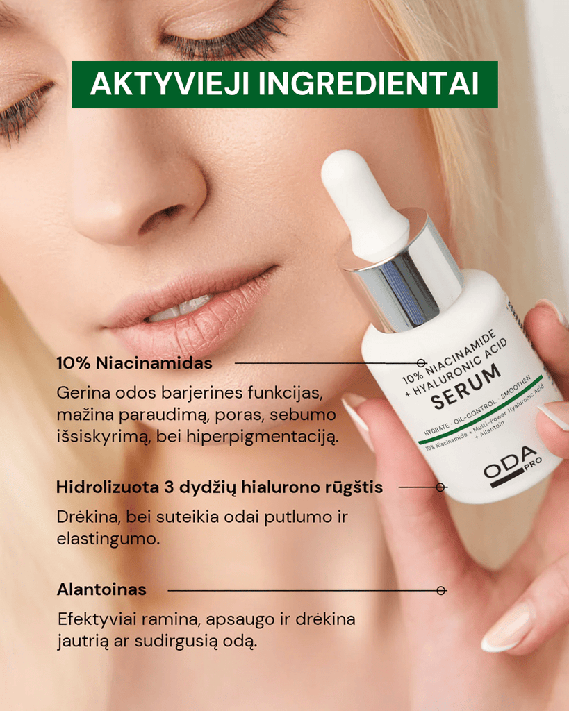 10% NIACINAMIDO IR HIALURONO RŪGŠTIES SERUMAS - ODA PRO