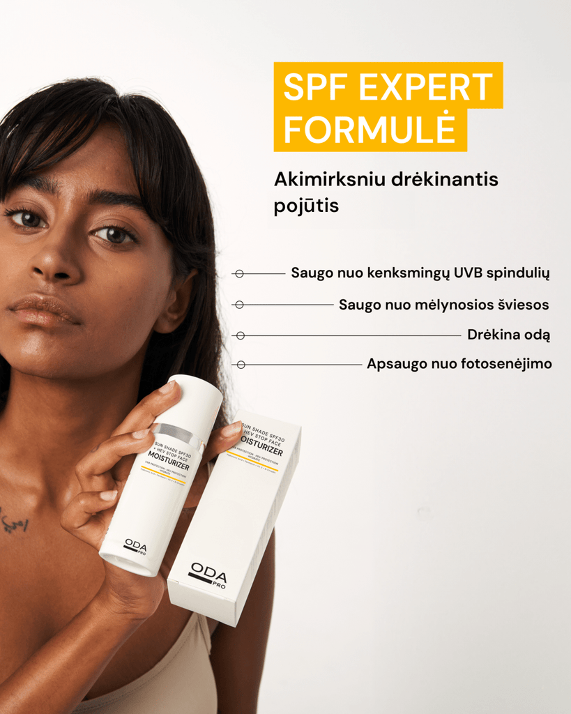 DOVANA - DRĖKINAMASIS VEIDO KREMAS NUO SAULĖS SPF30 IR MĖLYNOSIOS ŠVIESOS - ODA PRO