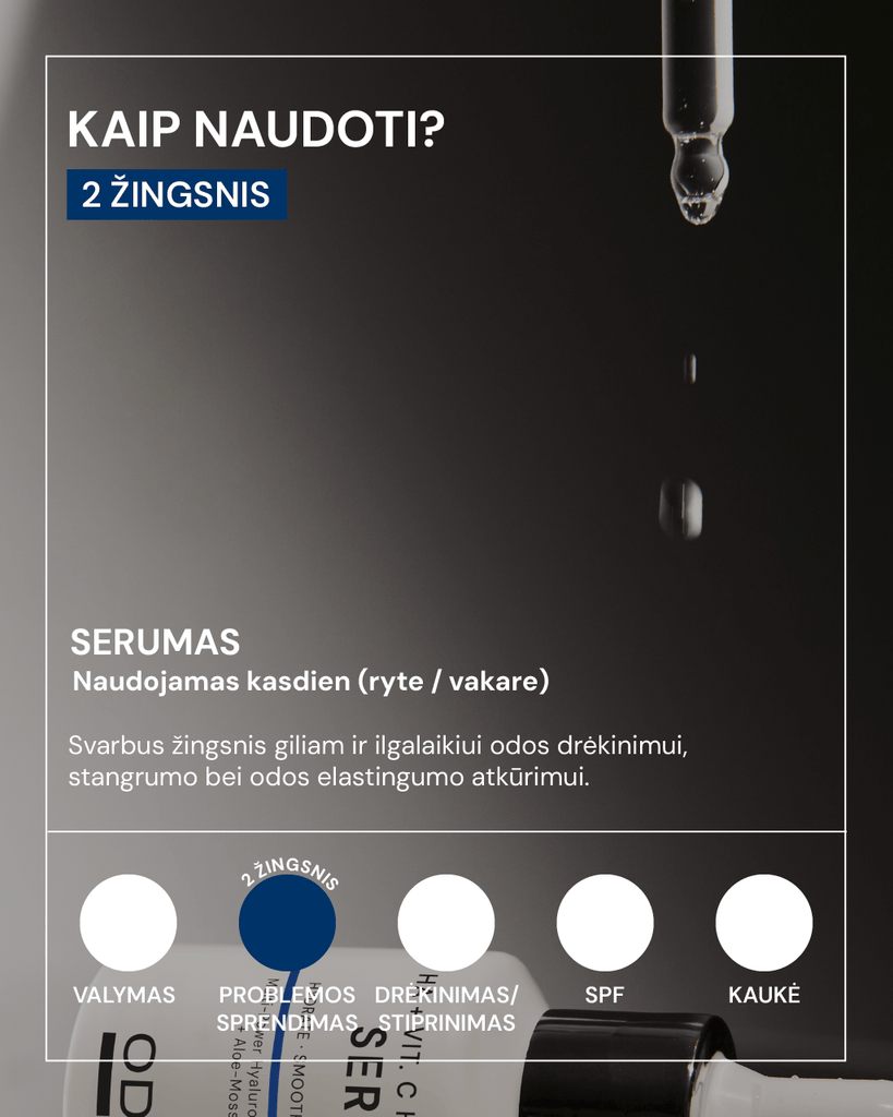 DRĖKINAMASIS HIALURONO RŪGŠTIES IR VITAMINO C SERUMAS - ODA PRO