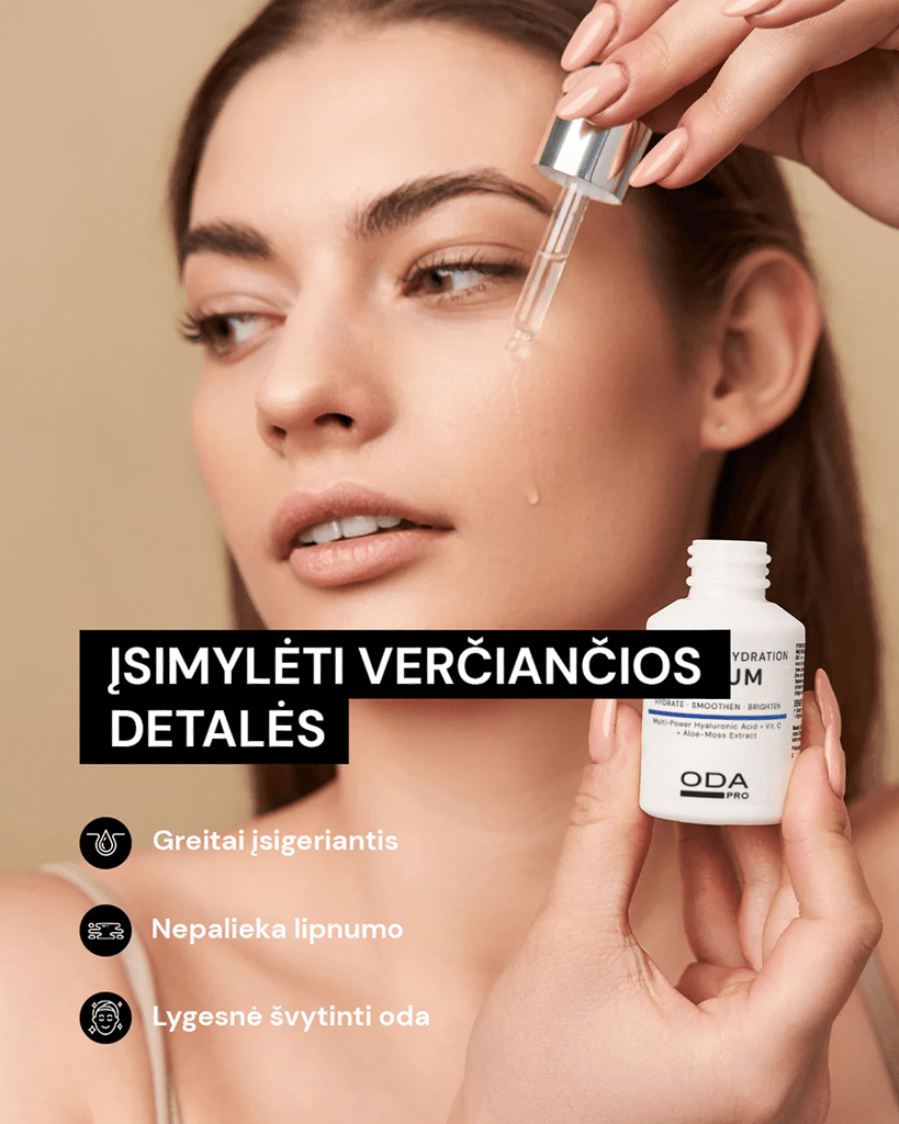 DRĖKINAMASIS HIALURONO RŪGŠTIES IR VITAMINO C SERUMAS - ODA PRO