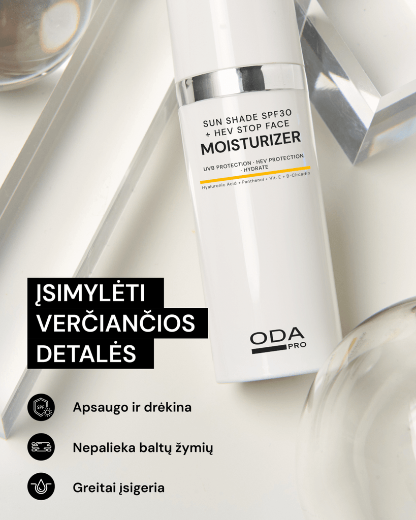 DRĖKINAMASIS VEIDO KREMAS NUO SAULĖS SPF30 IR MĖLYNOSIOS ŠVIESOS - ODA PRO