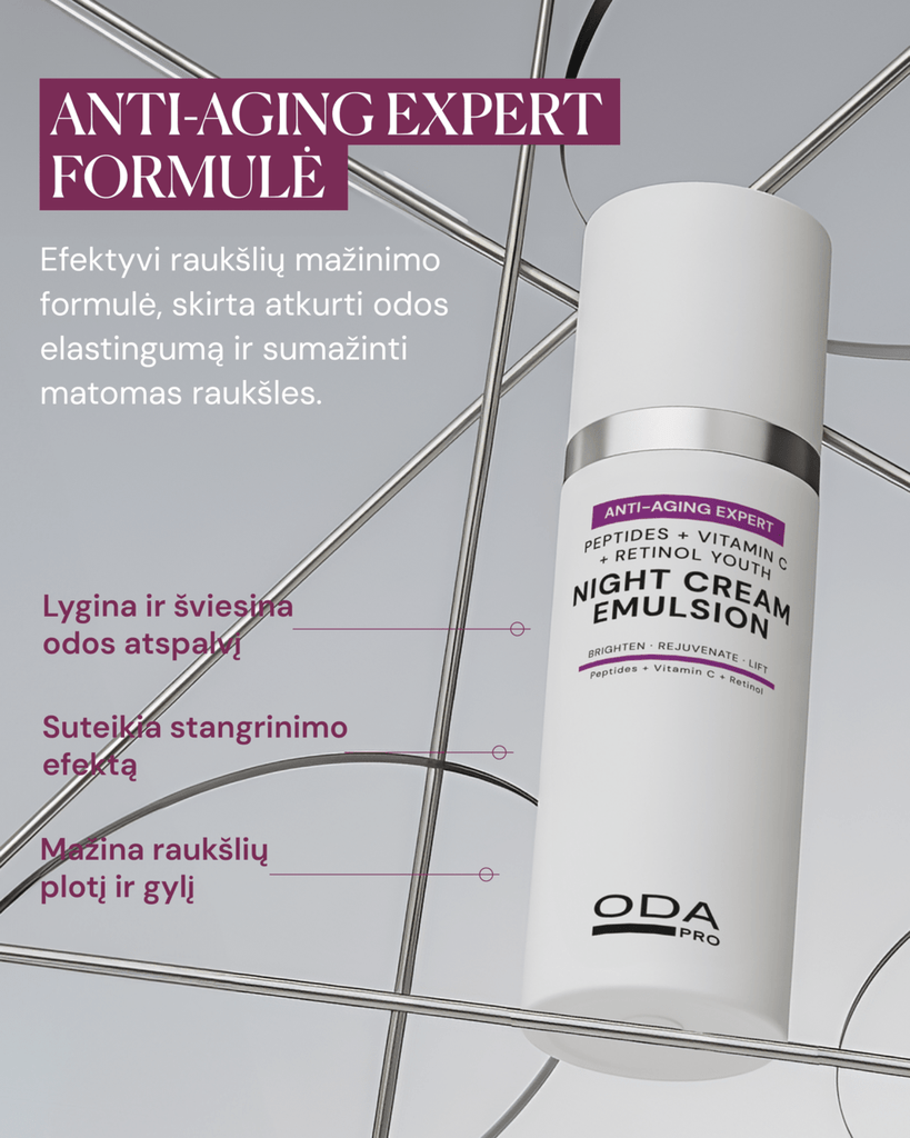 Jauninantis peptidų naktinis kremas su vitaminu C ir retinoliu - ODA PRO