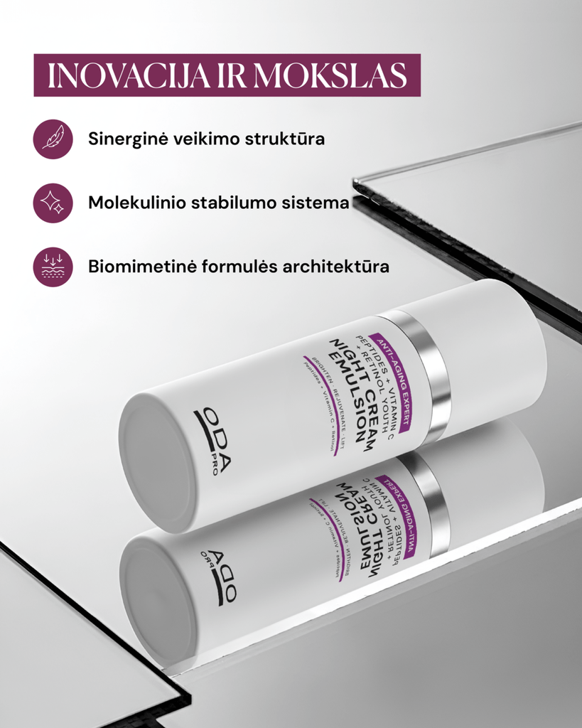 Jauninantis peptidų naktinis kremas su vitaminu C ir retinoliu - ODA PRO