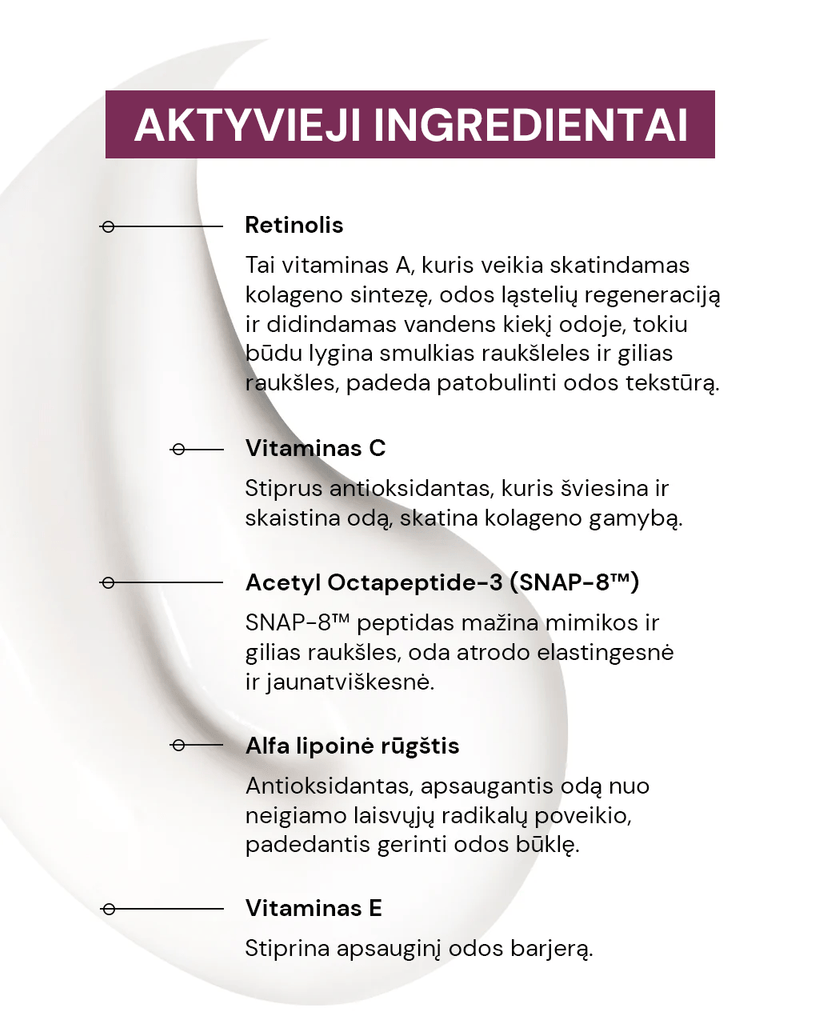 PEPTIDŲ EMULSIJA SU RETINOLIU IR VITAMINU C - ODA PRO