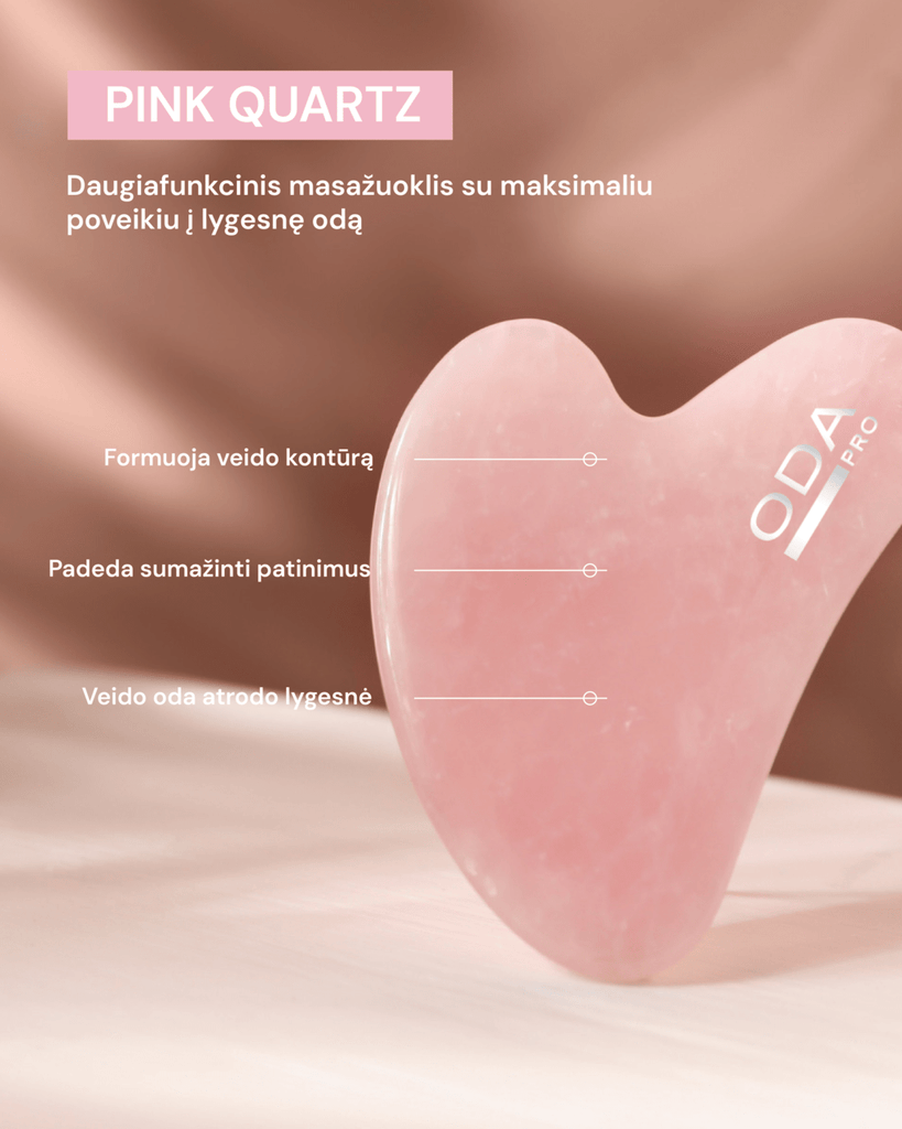 ROŽINIO KVARCO AKMENS VEIDO MASAŽUOKLIS GUA SHA - ODA PRO