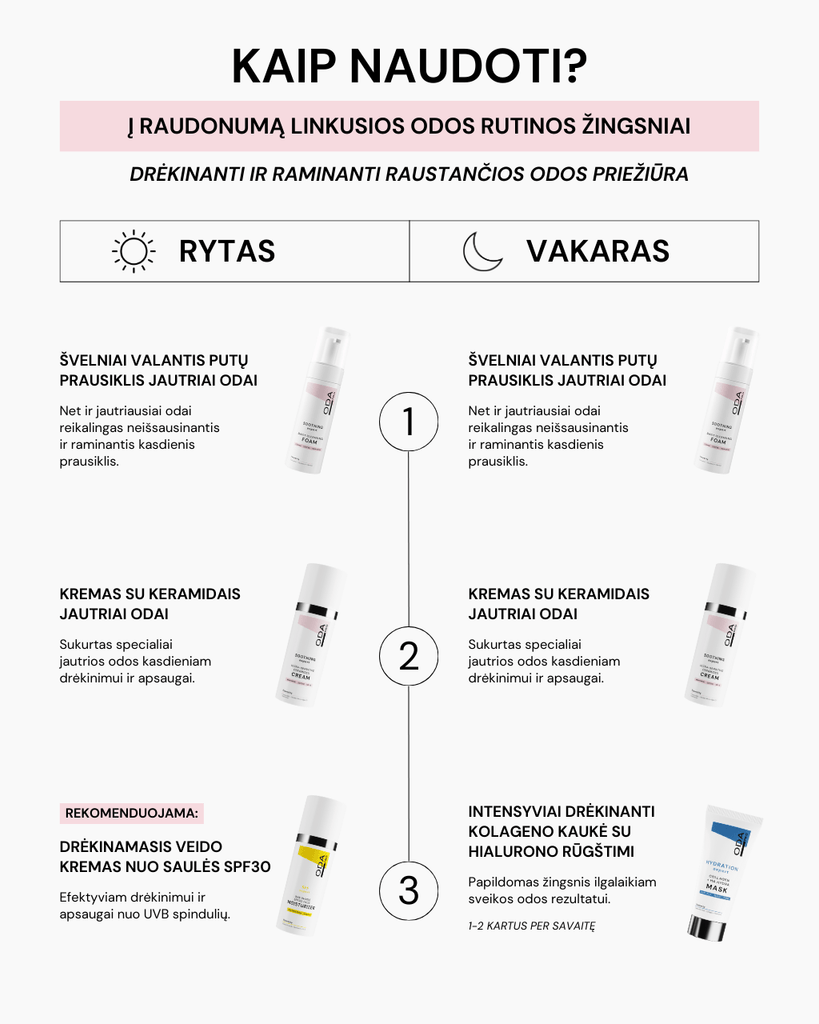 RUTINA Į RAUDONUMĄ LINKUSIAI ODAI - ODA PRO