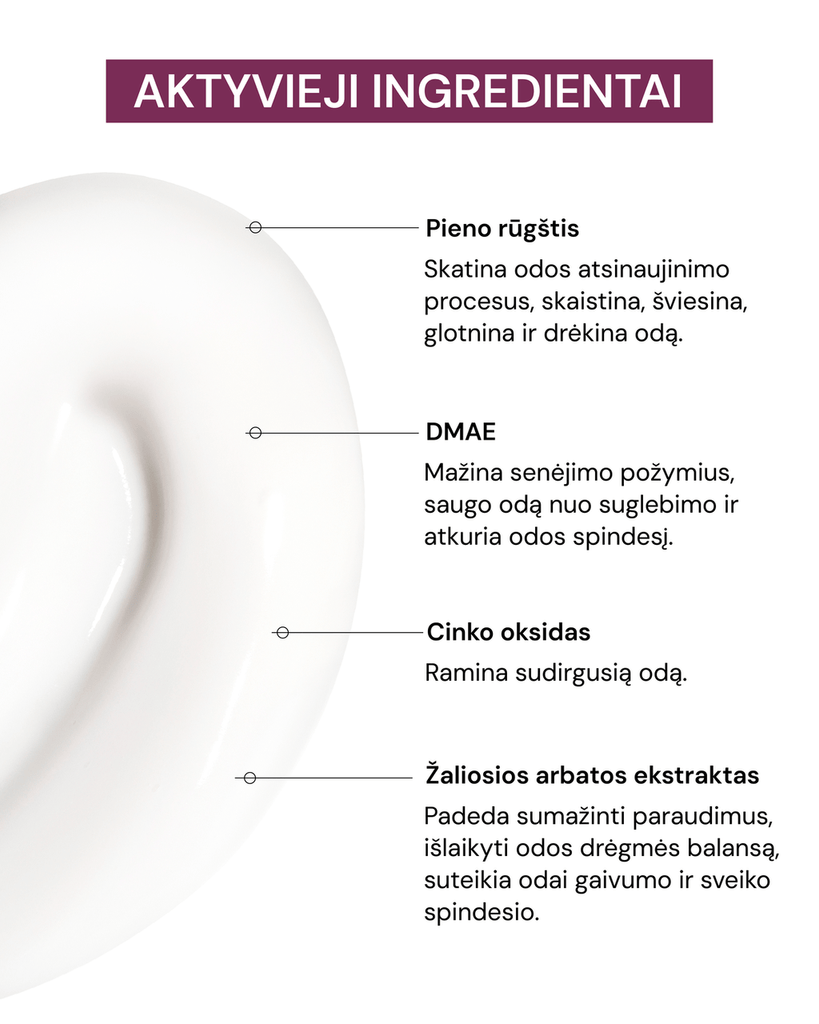 ŠVIESINAMASIS IR STANGRINAMASIS KREMAS SU DMAE IR PIENO RŪGŠTIMI - ODA PRO
